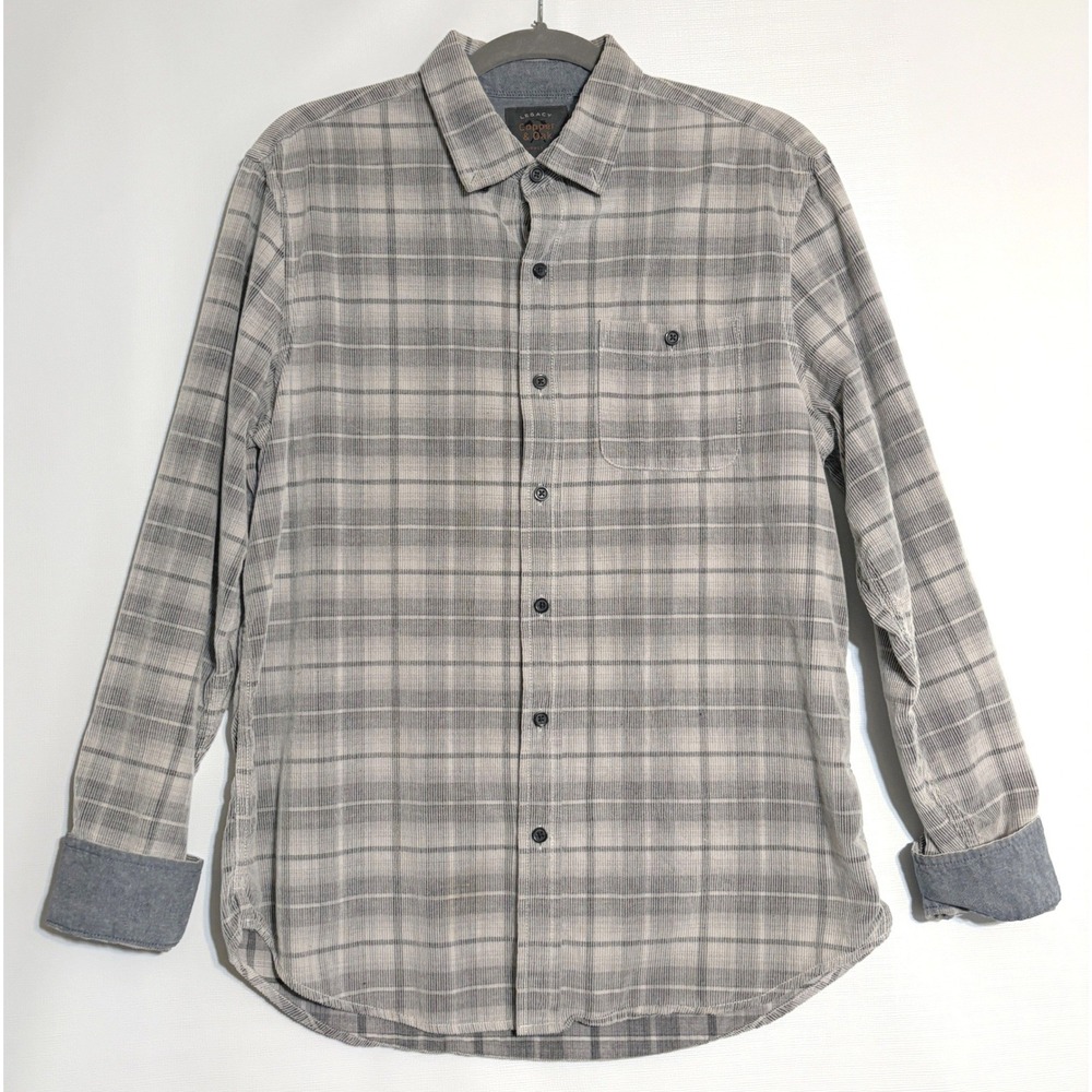 Copper & Oak Mens Grey Plaid Corduroy Button Down Shirt M Long Sleeve Ltweight